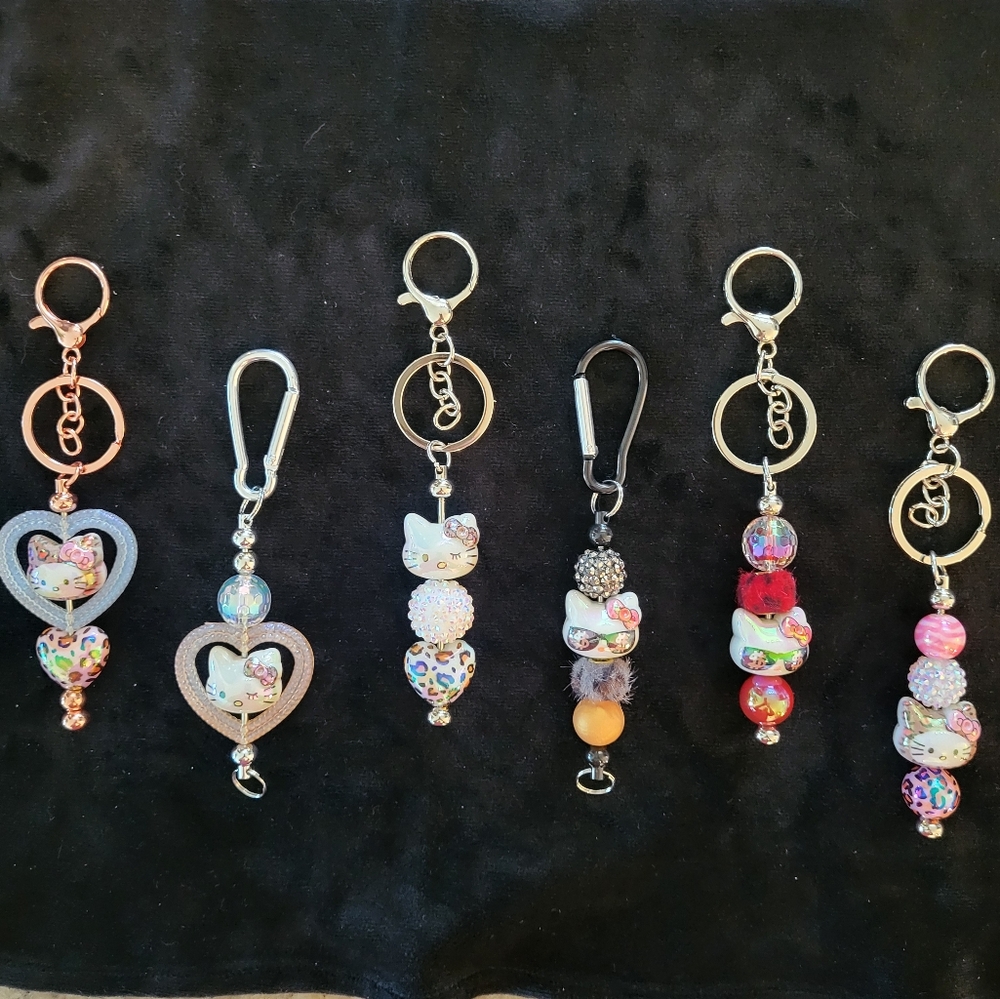 Hello Cutie Kitty! Beaded Keyring Backpack Phone Charms Festival Friendship Fobs